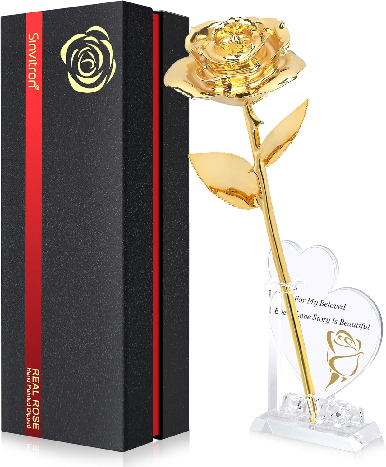 Sinvitron Gold Dipped Infinity Rose Forever Flower Decor, Resin Preserved Real Rose Birthday Gift for Women, Anniversary Present for Mom (Pink)