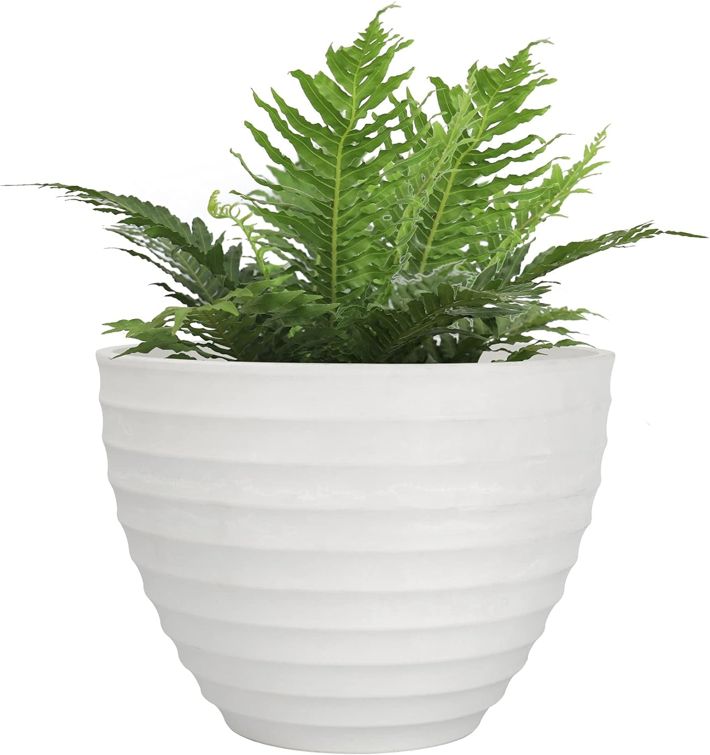 LA JOLIE MUSE Flower Pot Outdoor Indoor Planter - 10.2 Inch Fluted Plant Pot Garden Planter, White Stone