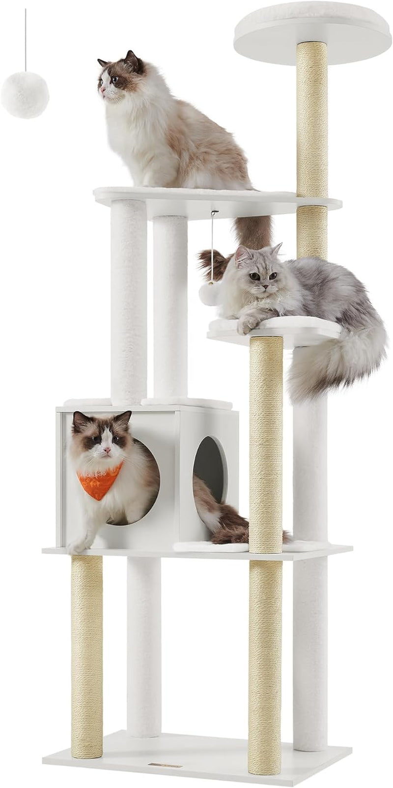 Feandrea Woodywonders Cat Tree, 65-Inch Modern Cat Tower for Indoor Cats, Multi-Level Cat Condo with 5 Scratching Posts, Perch, Washable Removable Cushions, Cat Furniture, Rustic Brown UPCT166X01