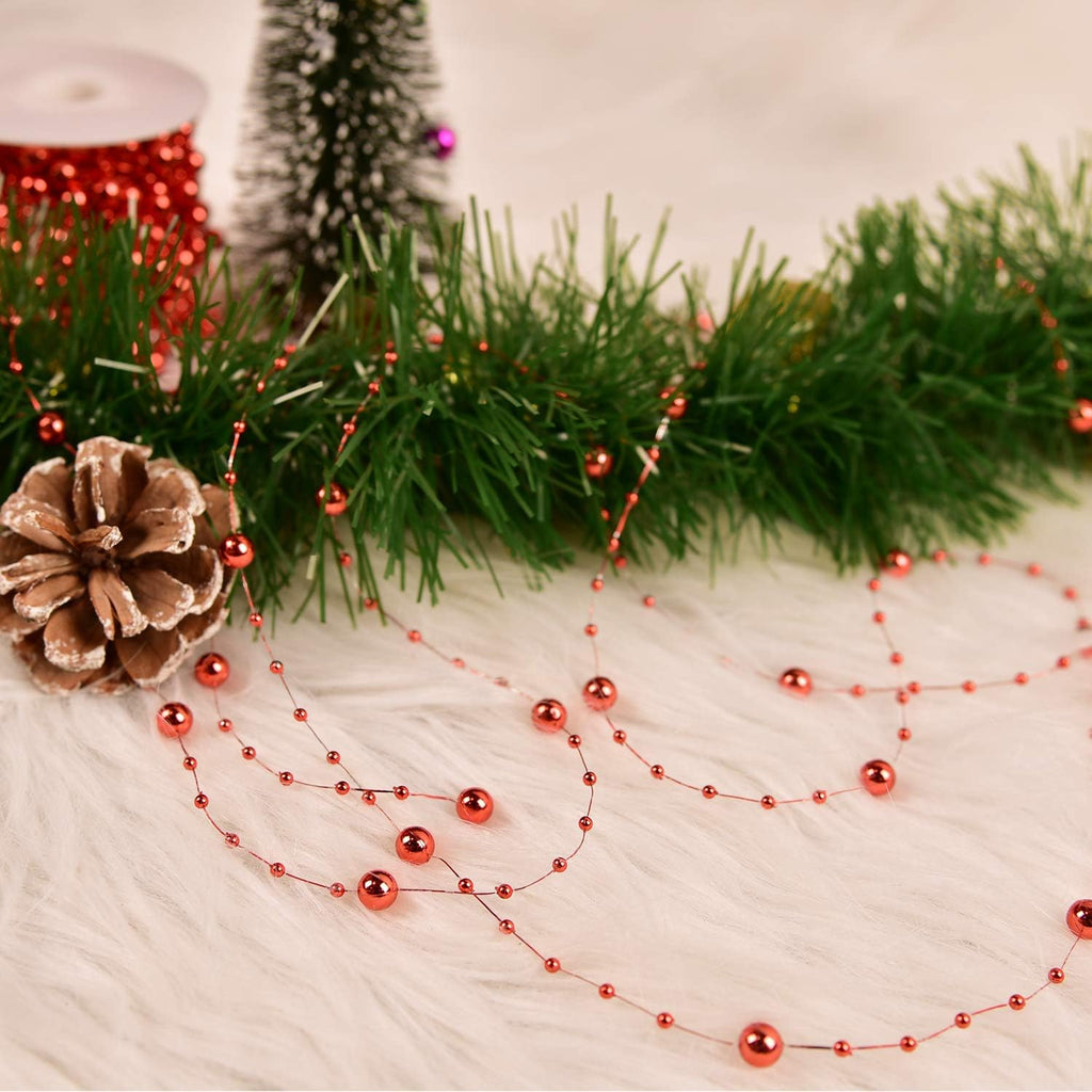 66 Feet Christmas Tree Beads Garland, Fishing Line Artificial Pearls Beads String Roll Chain Faux Pearl Beaded Trims for Wedding Christmas and Holiday DIY Supplies(1-Pack)