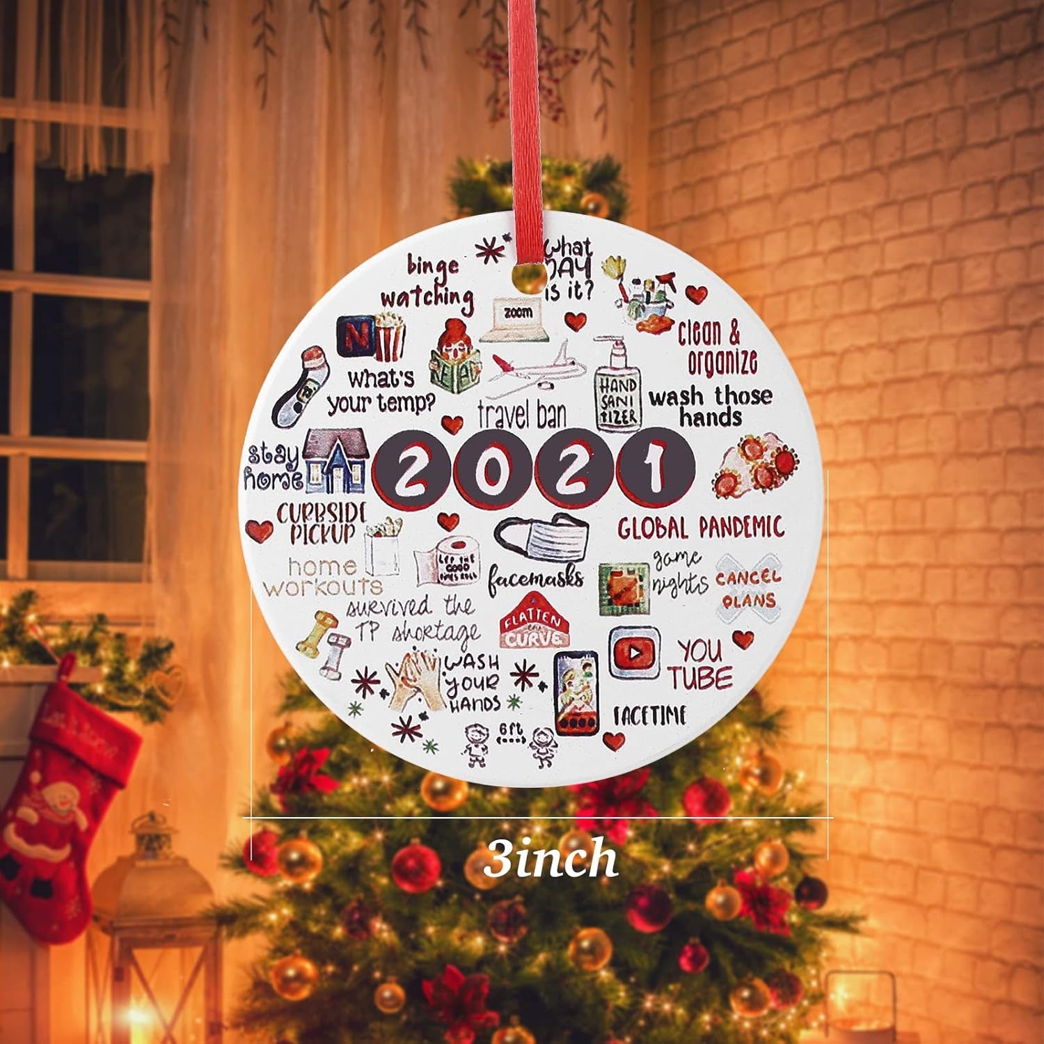 2021 Christmas Ornaments, Meaningful Christmas Tree Hanging Decorations Pandemic Commemorative Ornament Gift for Xmas