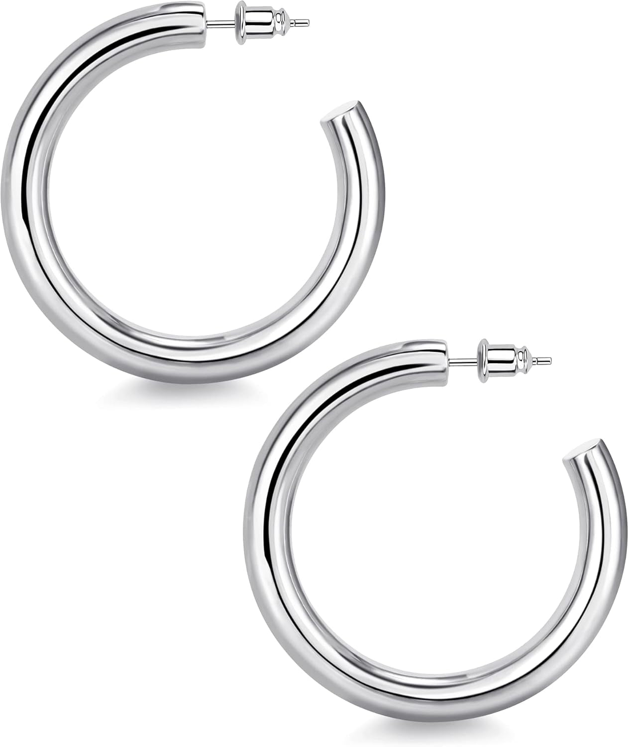 Wowshow Gold Hoop Earrings, 14K Gold Plated Chunky Small Hoop Earrings for Women Lightweight Jewelry Gifts 14/20/30/35/45MM