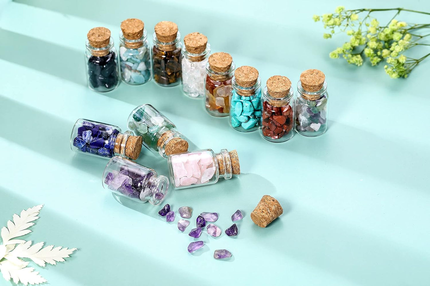 Crystaltears 12 Crystal Gemstone Bottles Reiki Chip Crystals for Witchcraft Healing Tumbled Gem Wicca Stones Set with Gift Box for Meditation Home Decoration Christmas Gift (12Pcs)