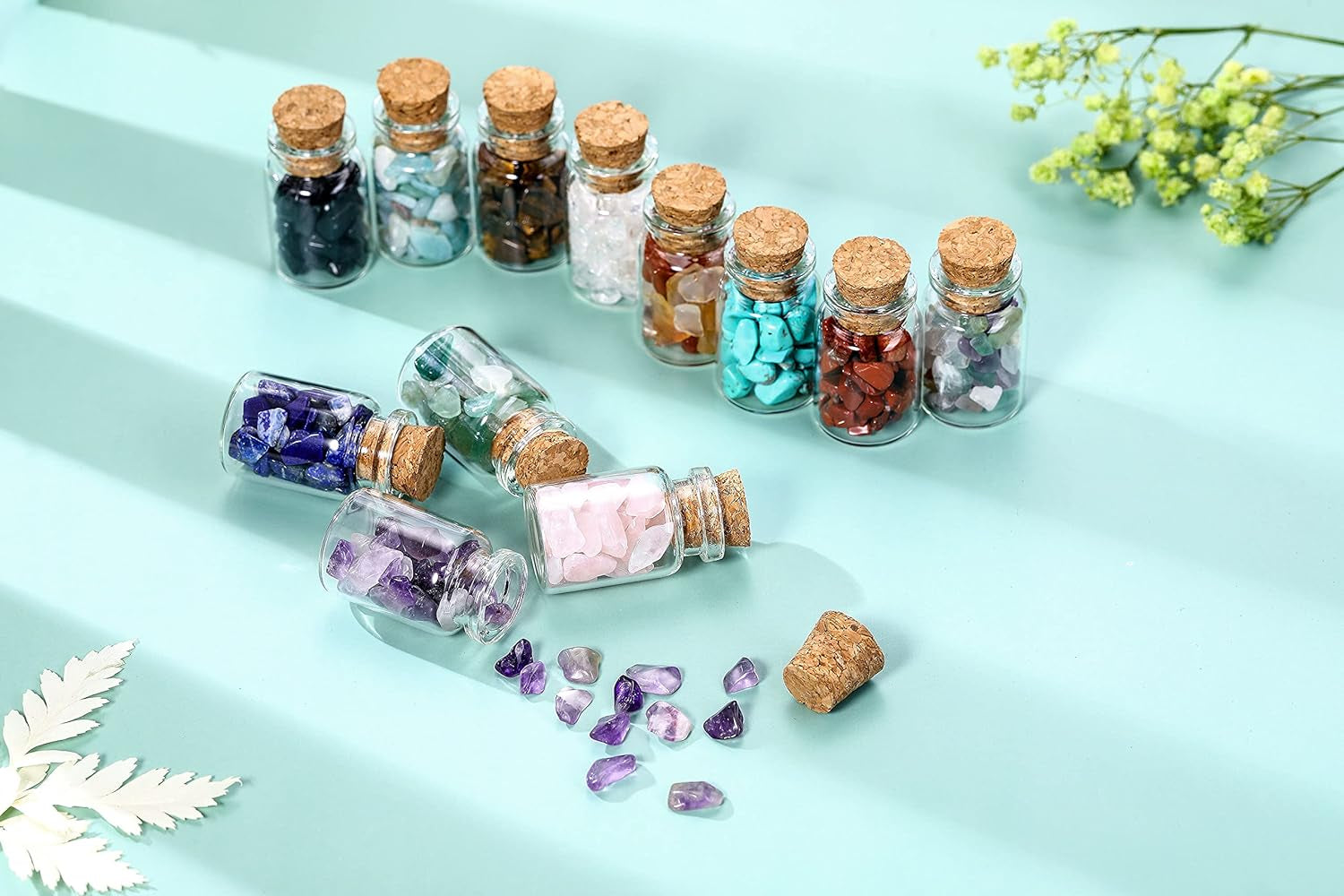 Crystaltears 12 Crystal Gemstone Bottles Reiki Chip Crystals for Witchcraft Healing Tumbled Gem Wicca Stones Set with Gift Box for Meditation Home Decoration Christmas Gift (12Pcs)