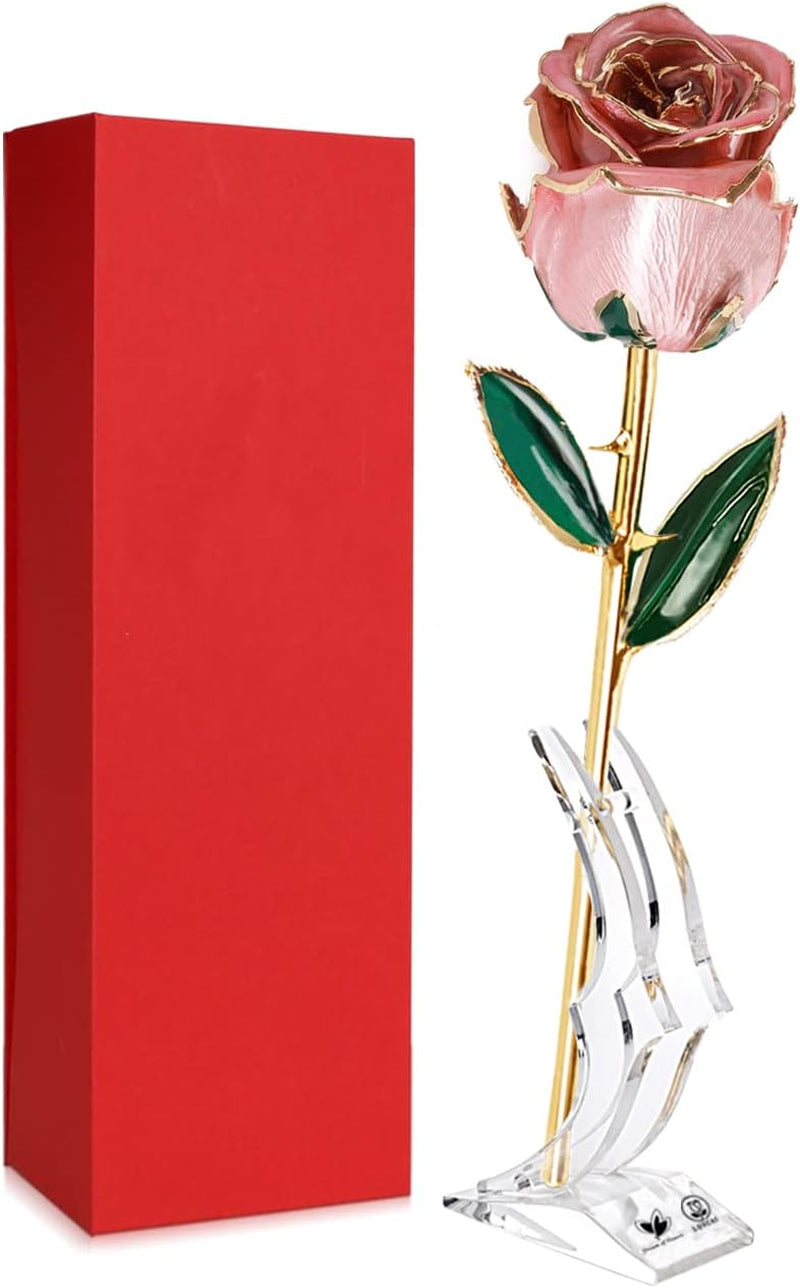 LOVCAS Birthday Gifts 24K Gold Rose, Gold Plated Rose Dipped Rose Everlasting Long Stem Real Rose, Rose Flower Gifts for Valentine'S Day/Christmas/Graduation/Best for Her,Mom,Wife,Women