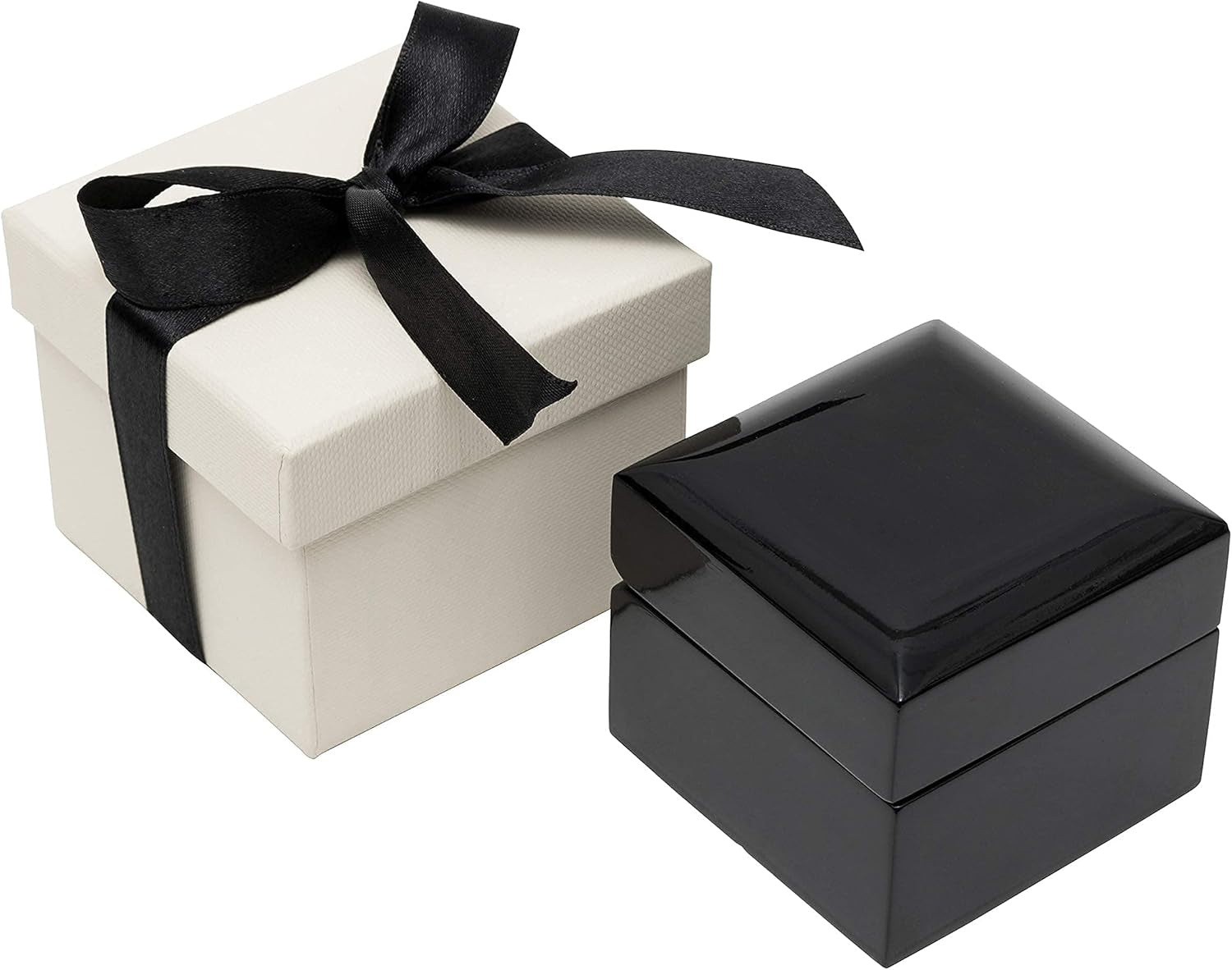 Noble Piano Wood Ring Box - Luxury Engagement Ring Box for Proposal Ring or Special Occasions - Comes with a Two Piece Packer and Ribbon (Black)