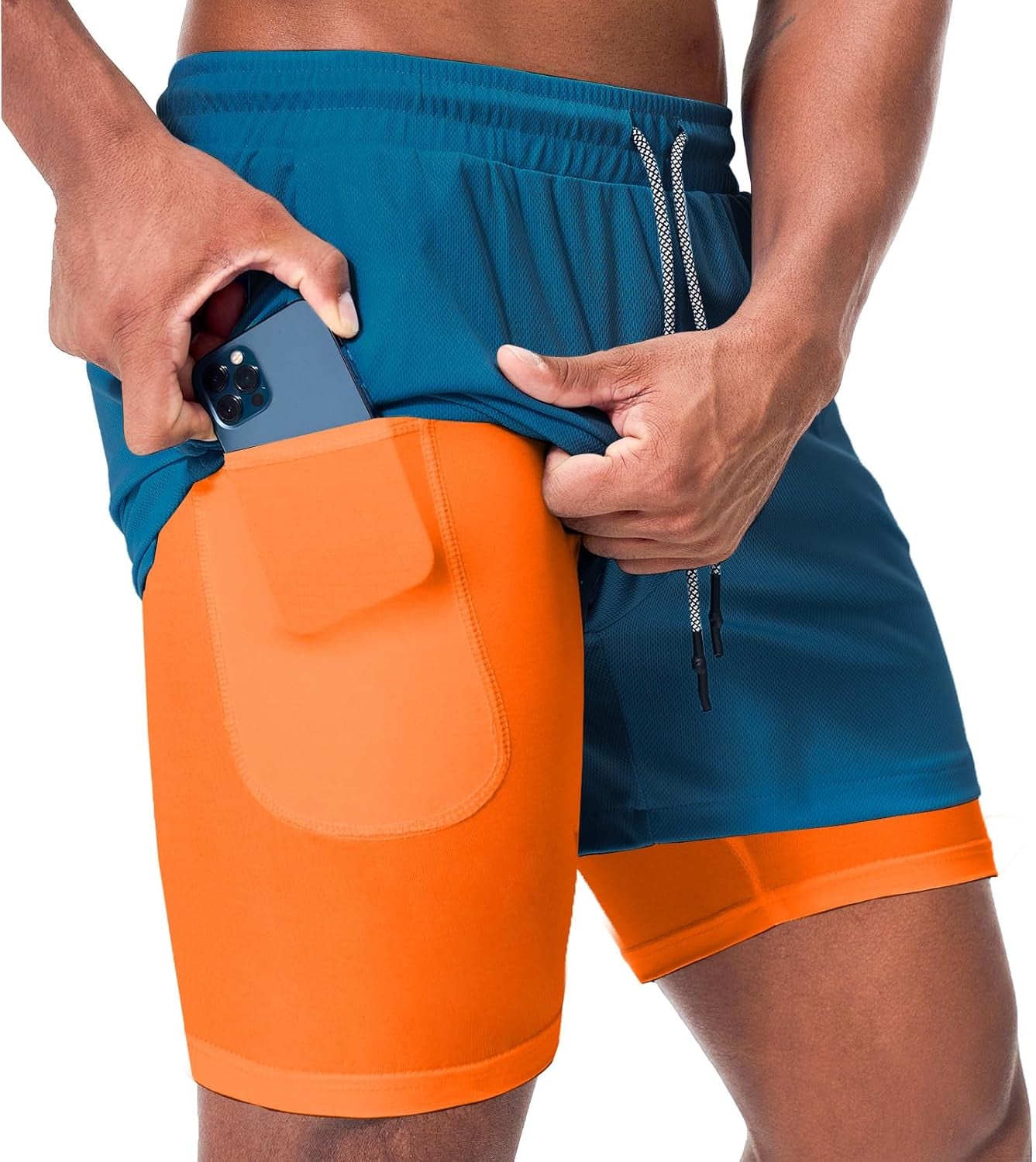 Surenow Men'S Athletic Running Shorts Quick Dry Workout Shorts 2 in 1 Shorts 5" Gym Running Shorts for Men with Phone Pocket