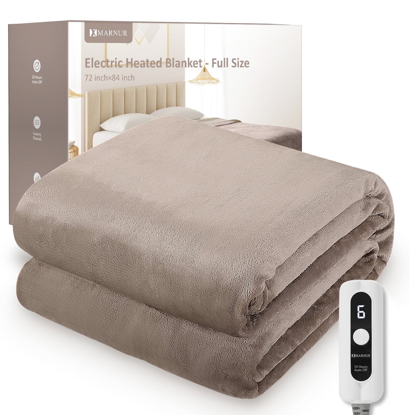 Electric Blanket 72" X 84" Full Size Heated Blanket, Fast Heating, 6 Heating Levels, 10H Auto-Off, Machine Washable - Linen