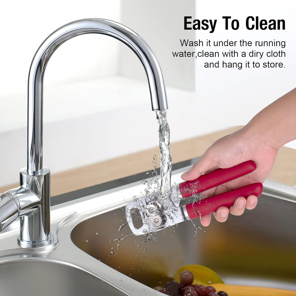 Can Opener Manual Portable Handheld Heavy Duty Hand Can Opener Smooth Edge, Comfortable Grip Safety Can Openers, Sharp Cutting Wheel, Easy Turn Knob, Built in Bottle Opener(Red)