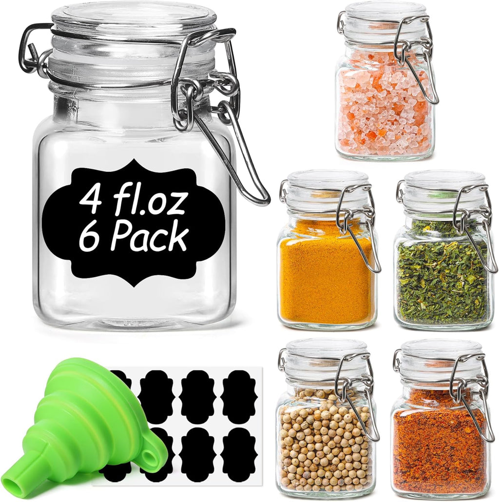 Comsaf Airtight Glass Jars with Lids 17Oz Small Food Storage Container Set of 6 - Airtight Canister with Clear Preserving Seal Wire Clip Fastening for Kitchen Canning Pickling Mason Jars