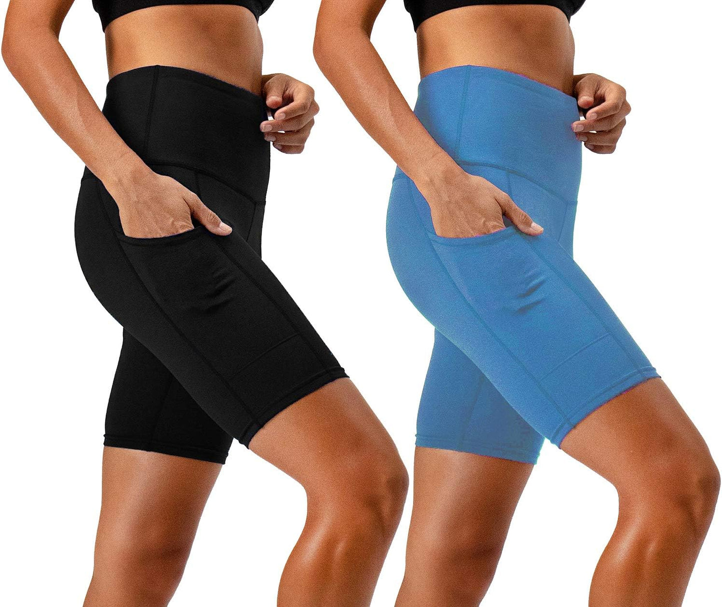 DEVOPS Women'S 2-Pack High Waist Workout Yoga Running Exercise Shorts with Side Pockets