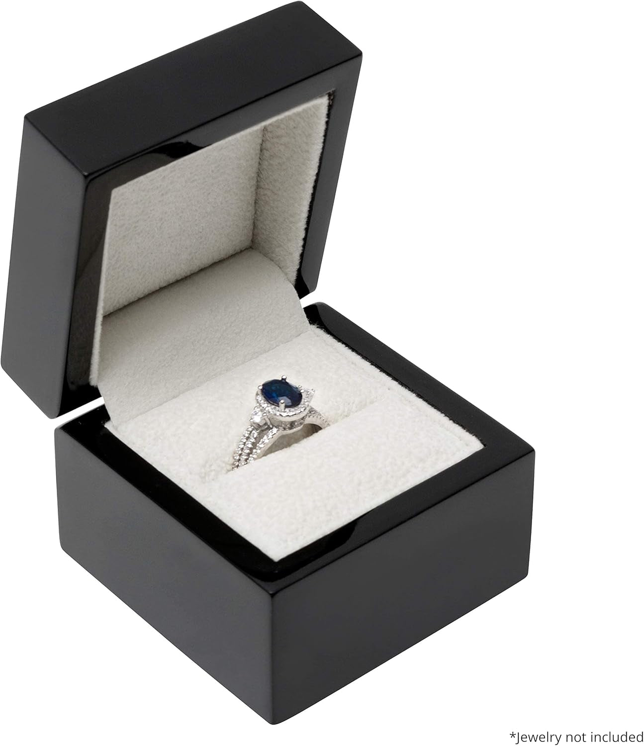 Noble Piano Wood Ring Box - Luxury Engagement Ring Box for Proposal Ring or Special Occasions - Comes with a Two Piece Packer and Ribbon (Black)