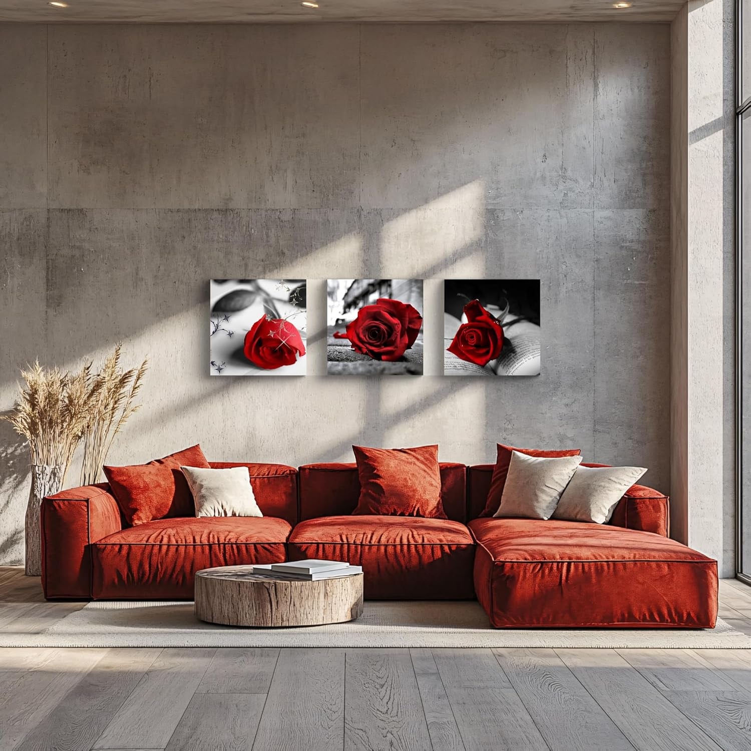 NAN Wind Canvas Print 3 Pcs Black and White Red Rose Canvas Art Painting Abstract Wall Art Decorations Flower Picture on Canvas for Home Decor Stretched and Framed (16X16Inchx3Pcs, A-Rose)