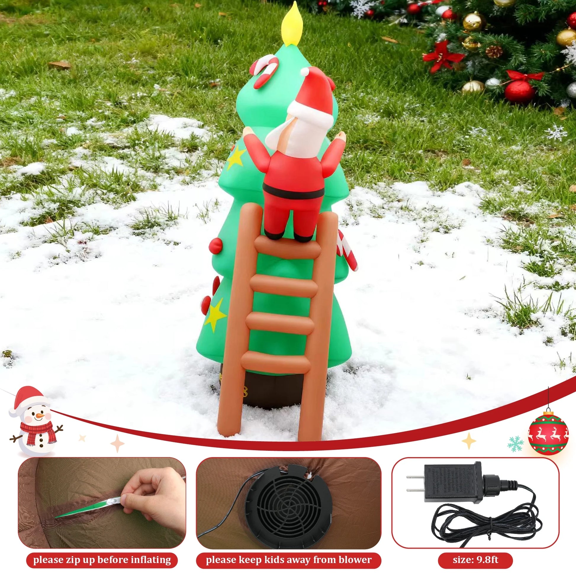 9Ft Christmas Inflatables Outdoor Decoration Christmas Tree and Santa Claus Blow Ups with Built in LED Lights Xmas Garden Yard Lawn Decoration