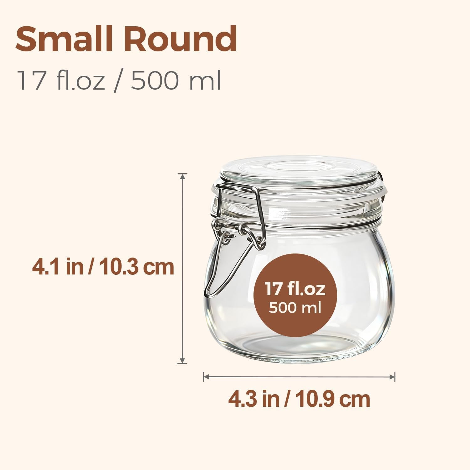 Comsaf Airtight Glass Jars with Lids 17Oz Small Food Storage Container Set of 6 - Airtight Canister with Clear Preserving Seal Wire Clip Fastening for Kitchen Canning Pickling Mason Jars