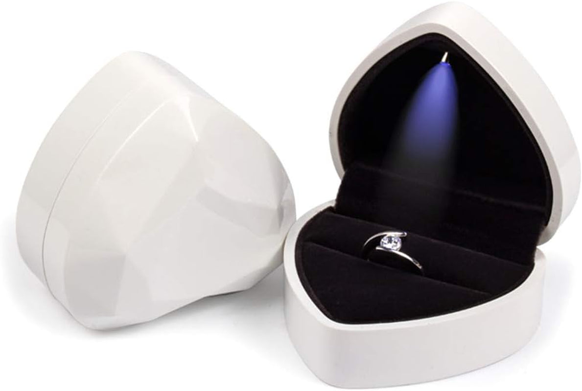 Isuperb Heart Shaped Ring Box LED Light Engagement Ring Boxes Jewelry Gift Box for Proposal Wedding Valentine'S Day Anniversary Christmas (Navy Blue)