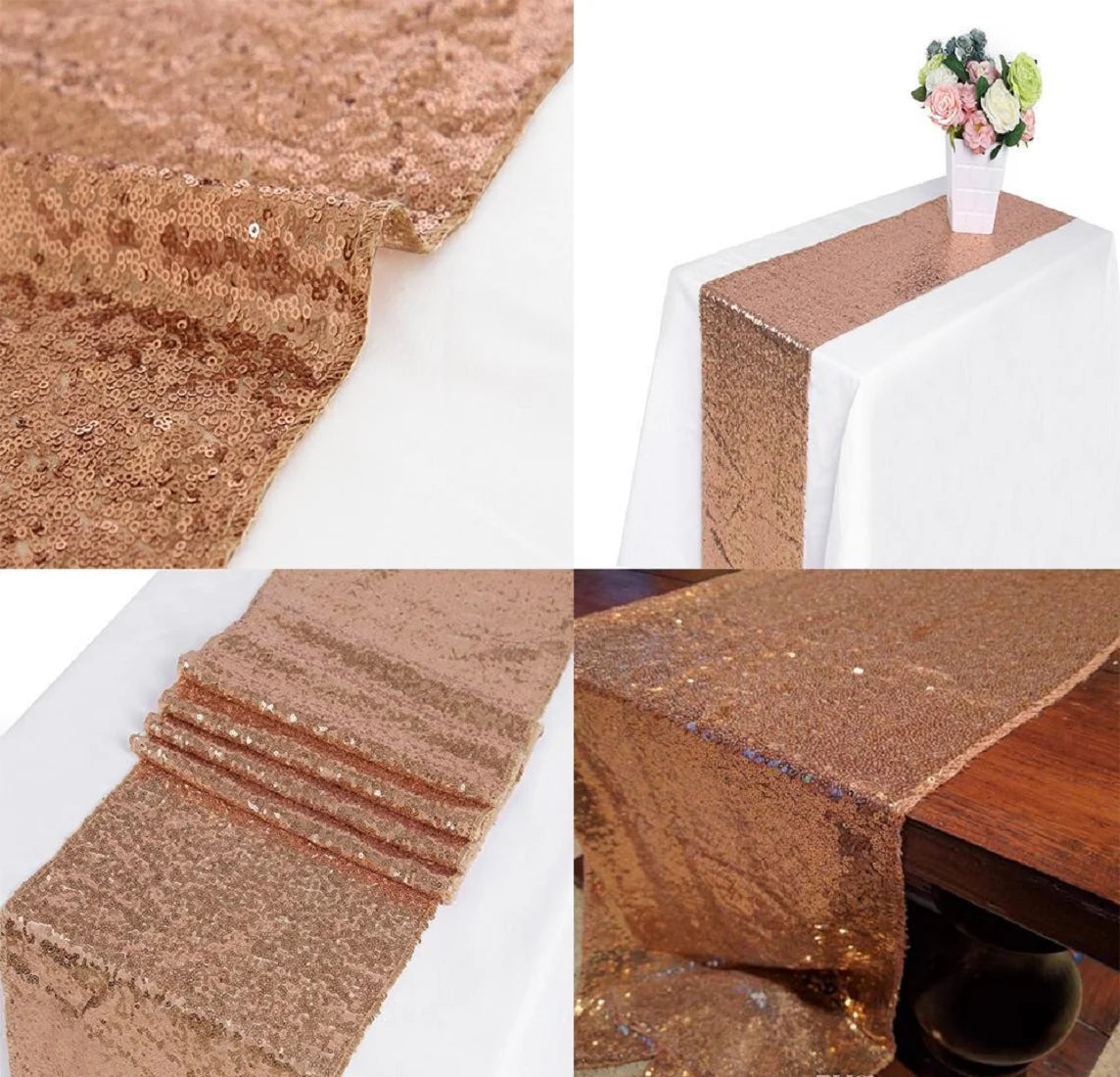 Rose Gold Sequin Table Runners 12 X 72 Inch Pack of 5 Glitter Sparkly Metallic Table Runners for Parties